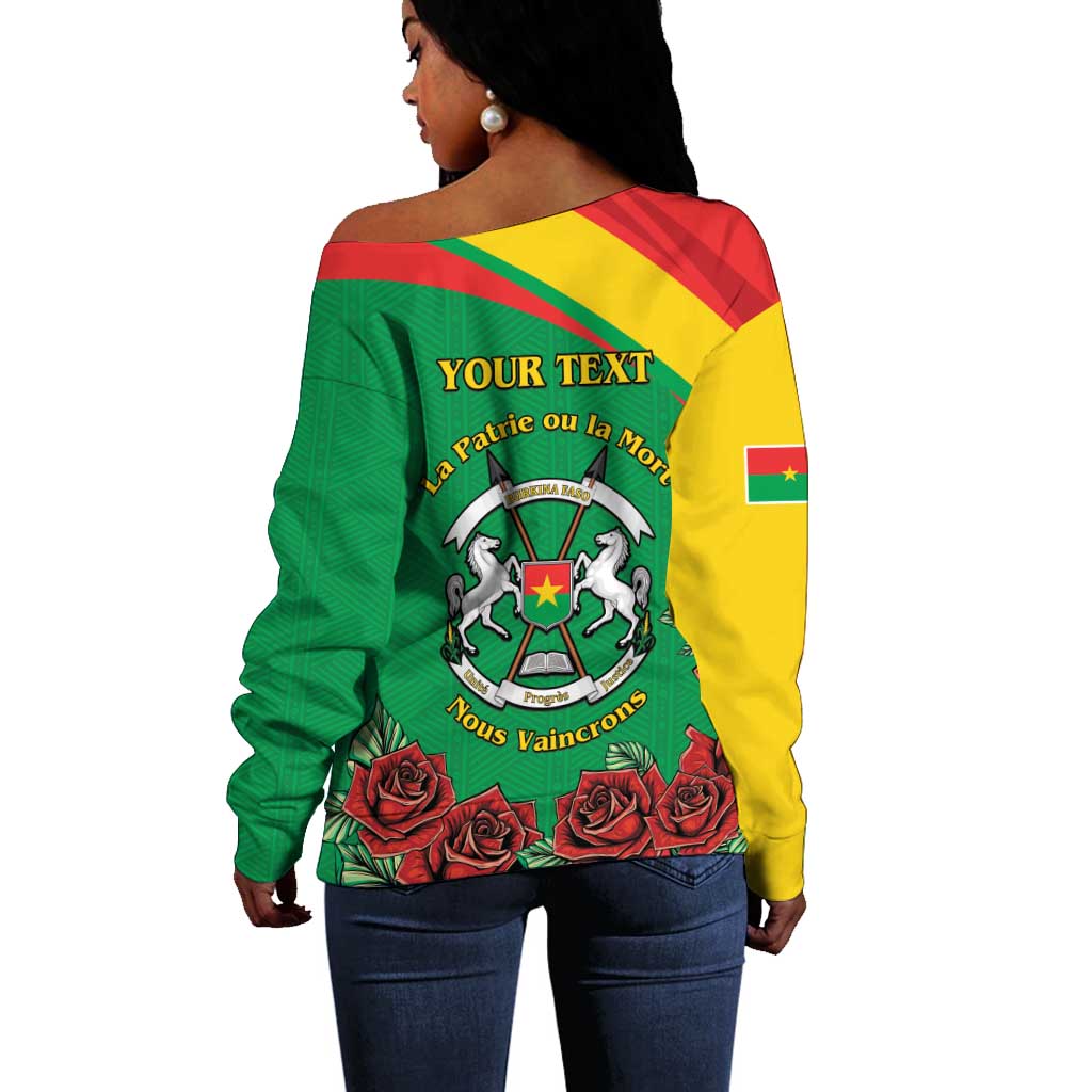 Personalized Burkina Faso Off Shoulder Sweater White Stallion With Red Rose - Republic Day LT15