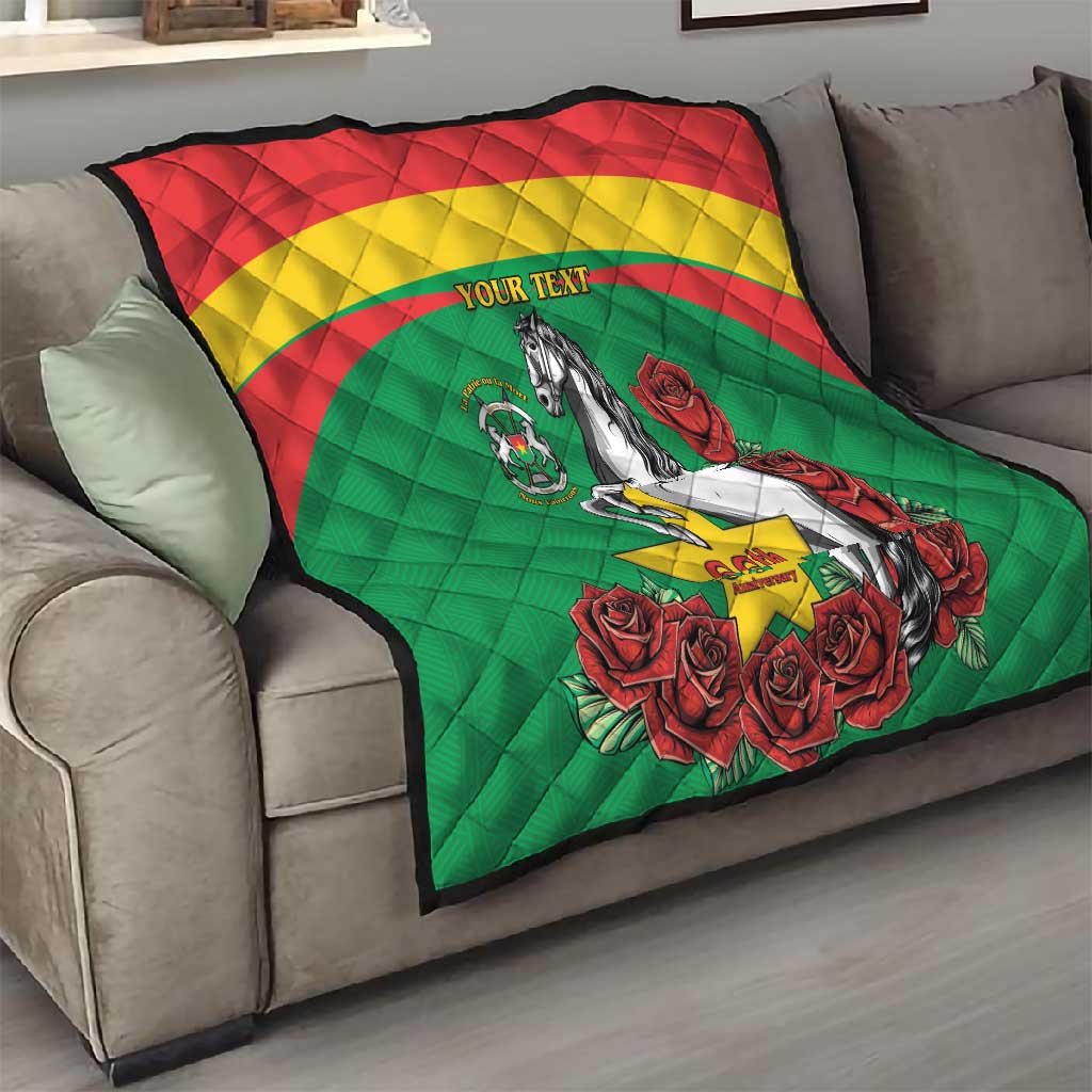 Personalized Burkina Faso Quilt White Stallion With Red Rose - Republic Day LT15