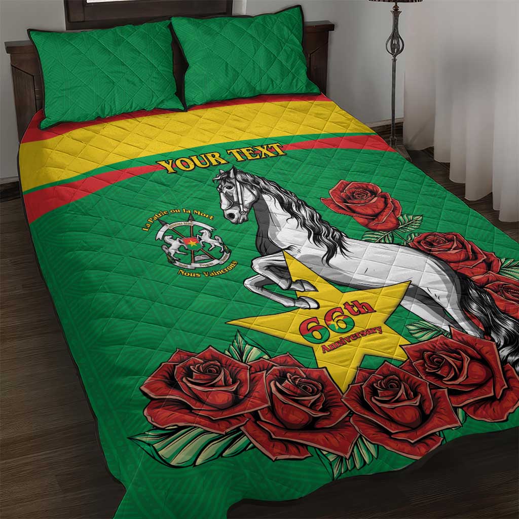 Personalized Burkina Faso Quilt Bed Set White Stallion With Red Rose - Republic Day LT15