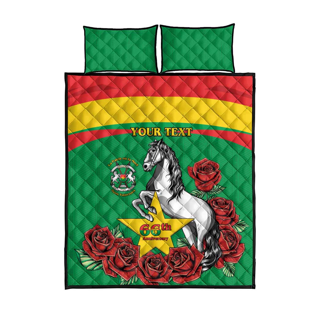 Personalized Burkina Faso Quilt Bed Set White Stallion With Red Rose - Republic Day LT15
