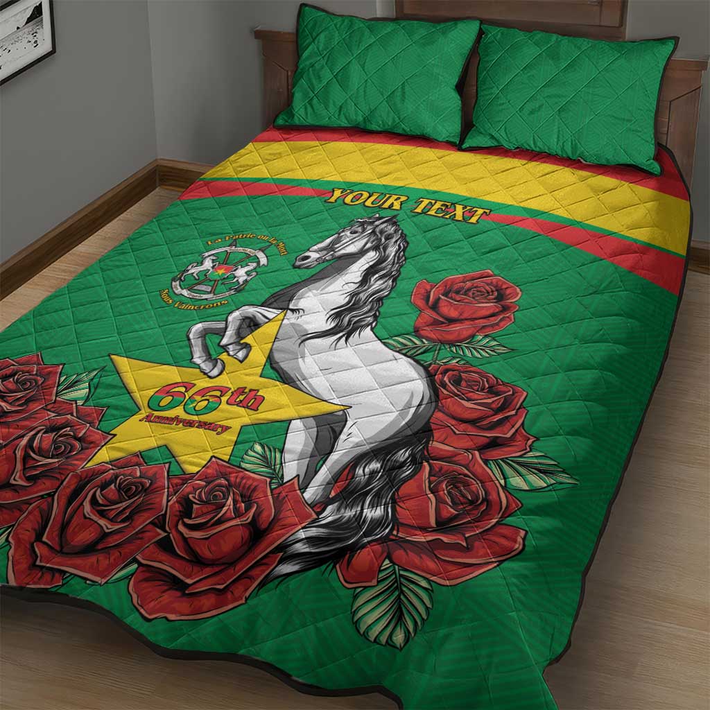 Personalized Burkina Faso Quilt Bed Set White Stallion With Red Rose - Republic Day LT15