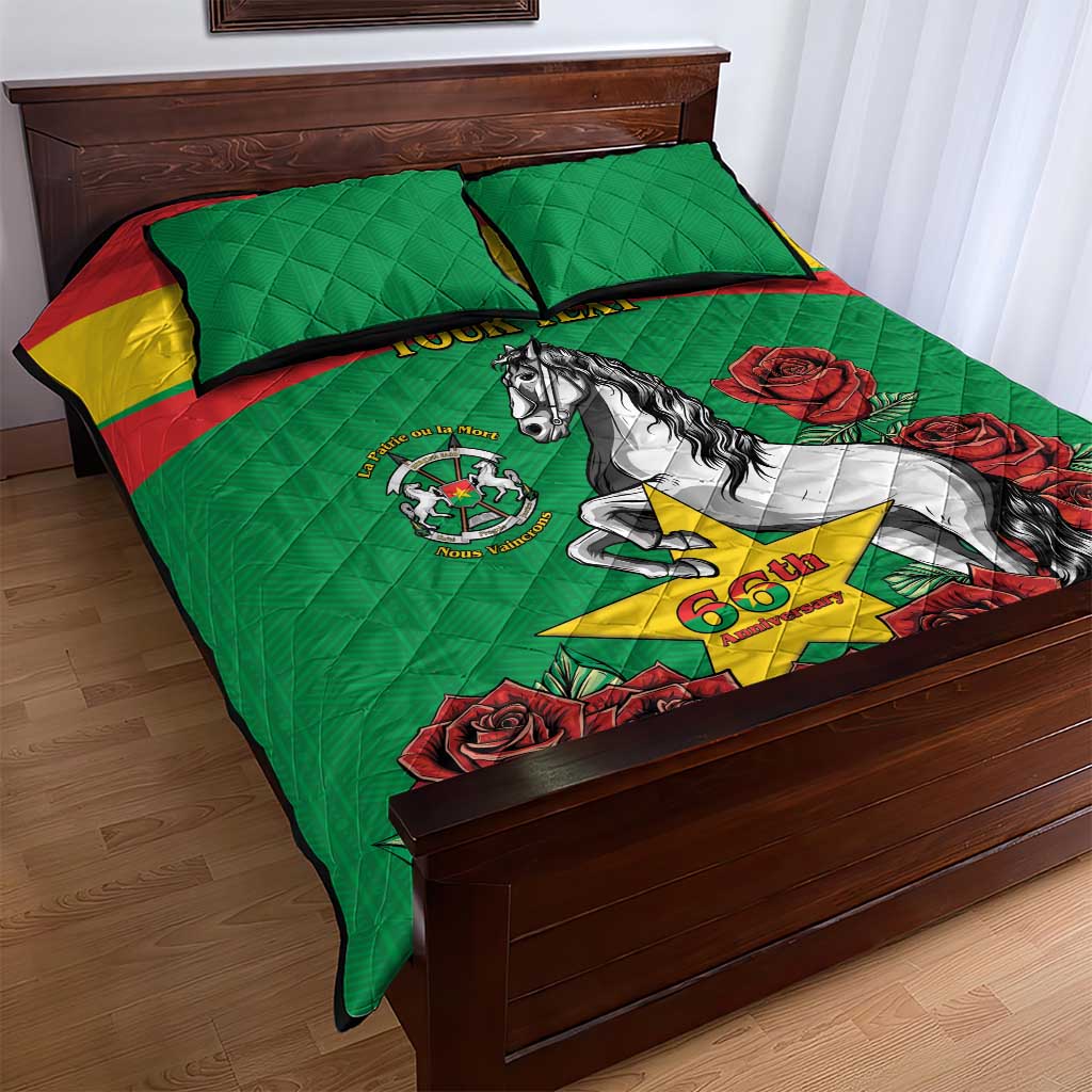 Personalized Burkina Faso Quilt Bed Set White Stallion With Red Rose - Republic Day LT15