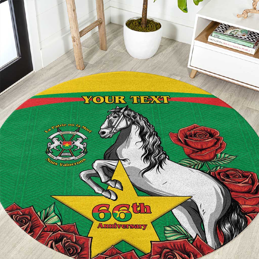 Personalized Burkina Faso Round Carpet White Stallion With Red Rose - Republic Day LT15