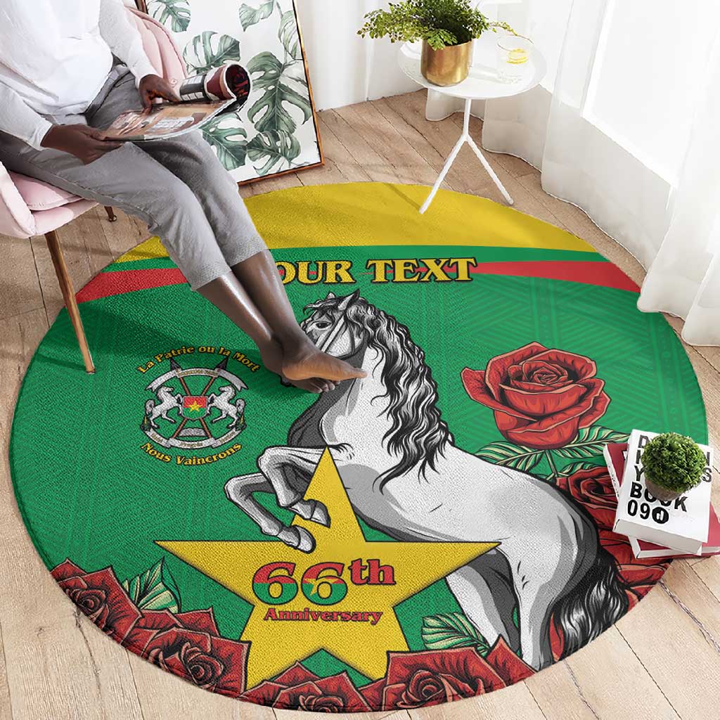 Personalized Burkina Faso Round Carpet White Stallion With Red Rose - Republic Day LT15