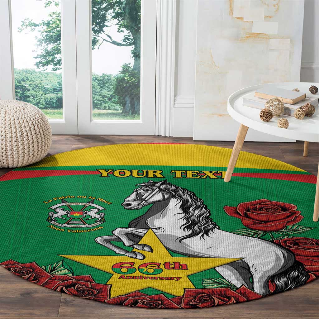 Personalized Burkina Faso Round Carpet White Stallion With Red Rose - Republic Day LT15