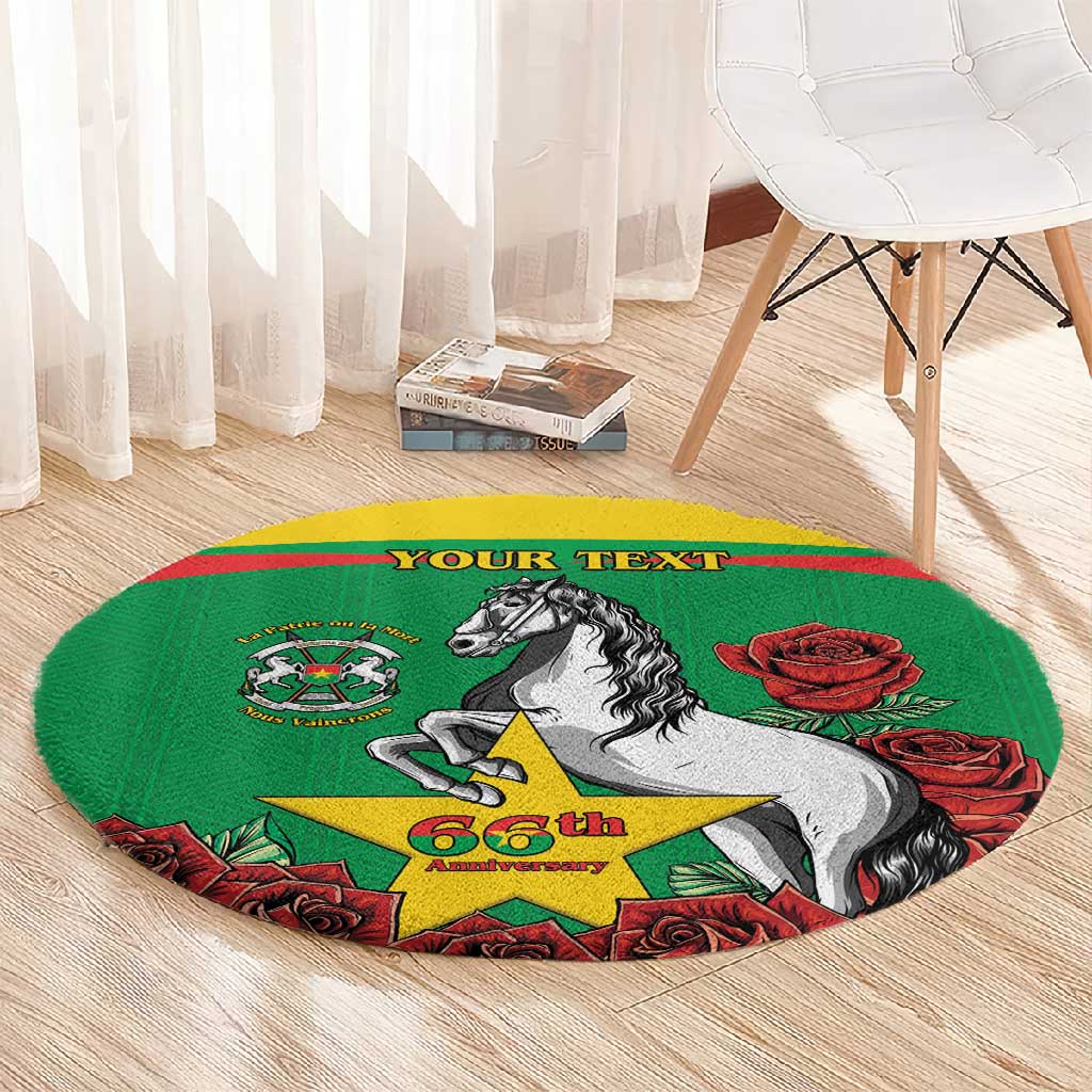 Personalized Burkina Faso Round Carpet White Stallion With Red Rose - Republic Day LT15