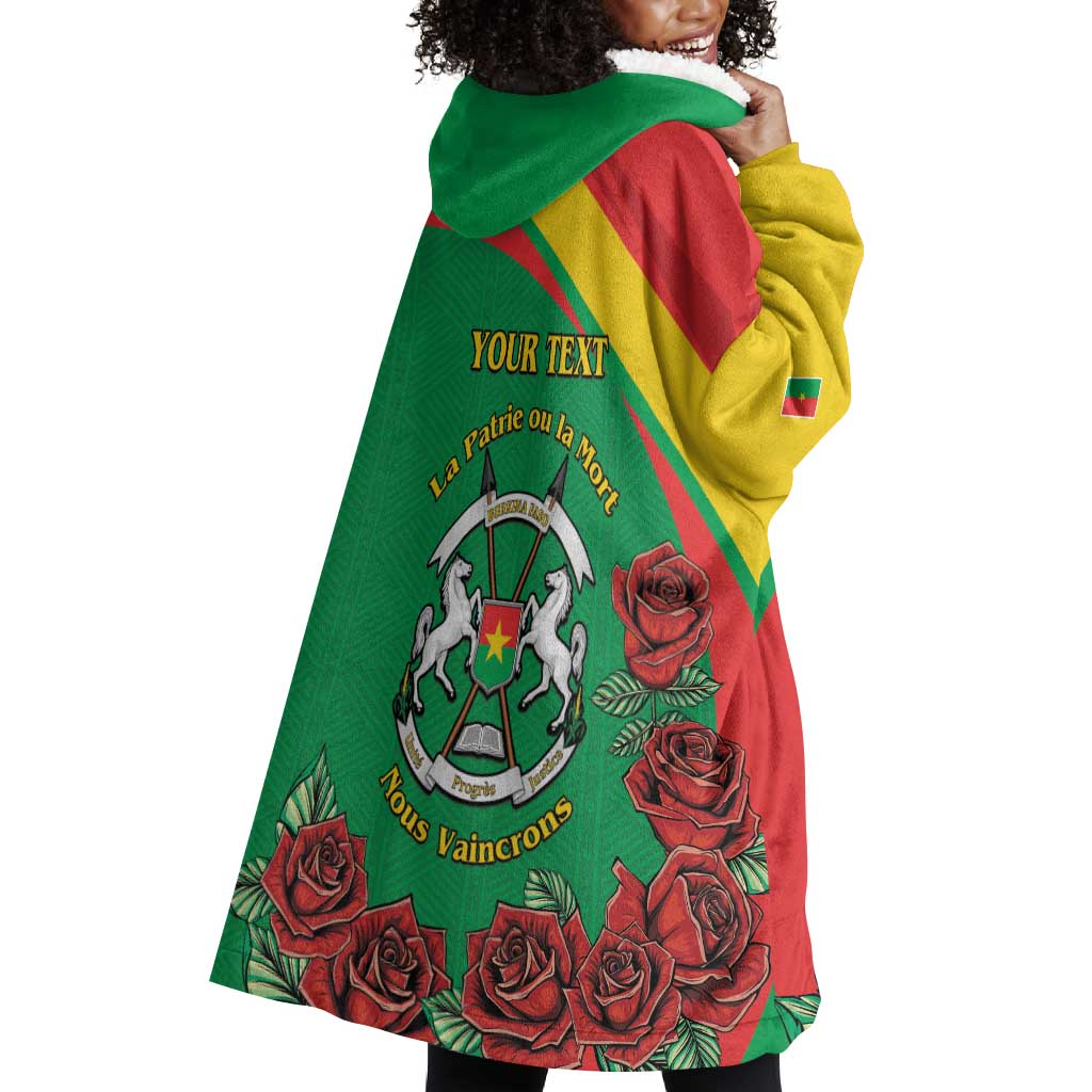 Personalized Burkina Faso Wearable Blanket Hoodie White Stallion With Red Rose - Republic Day LT15