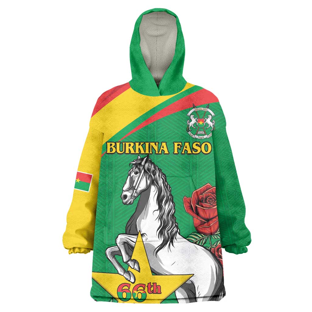 Personalized Burkina Faso Wearable Blanket Hoodie White Stallion With Red Rose - Republic Day LT15