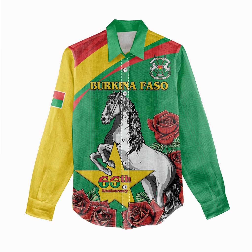 Personalized Burkina Faso Women Casual Shirt White Stallion With Red Rose - Republic Day LT15