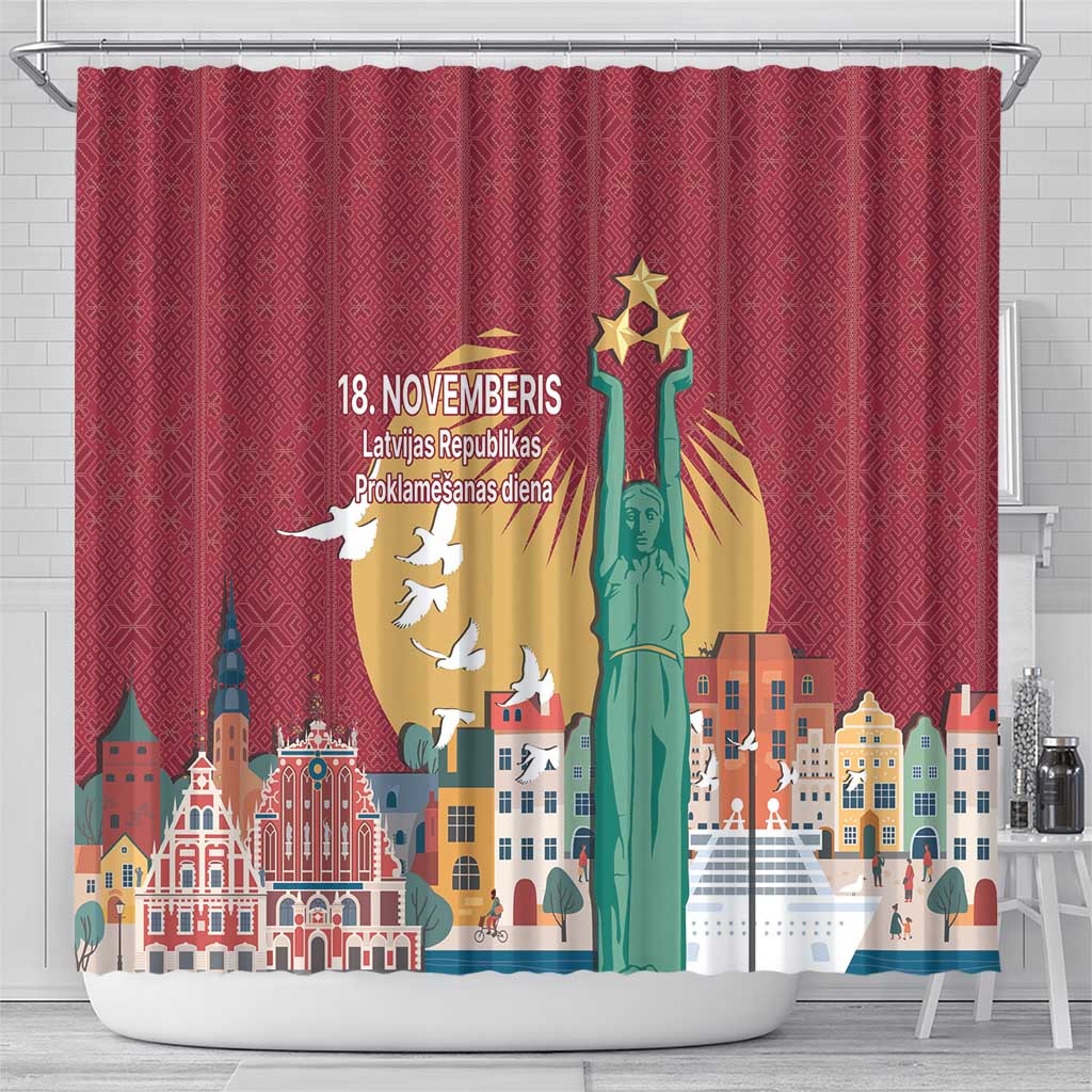 Latvia Independence Day Shower Curtain Latvija with Freedom Monument LT17
