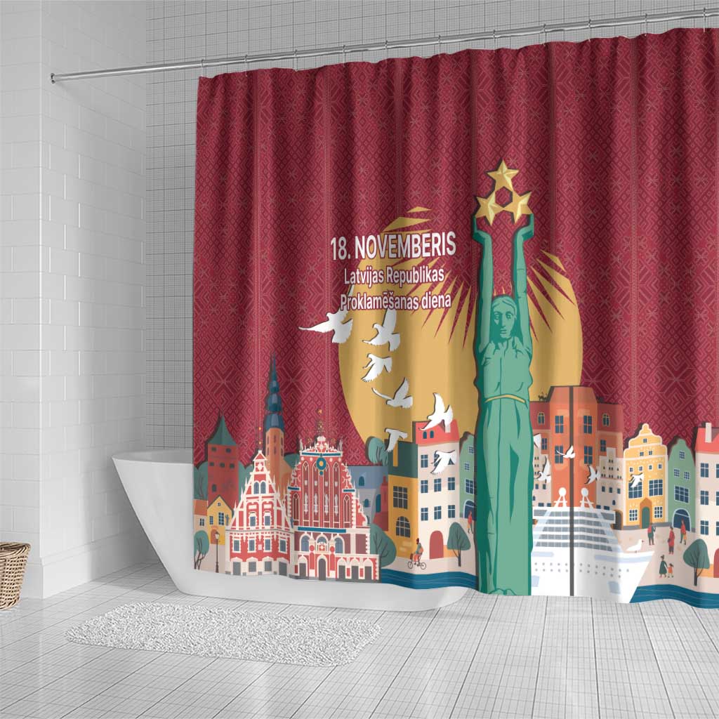 Latvia Independence Day Shower Curtain Latvija with Freedom Monument LT17