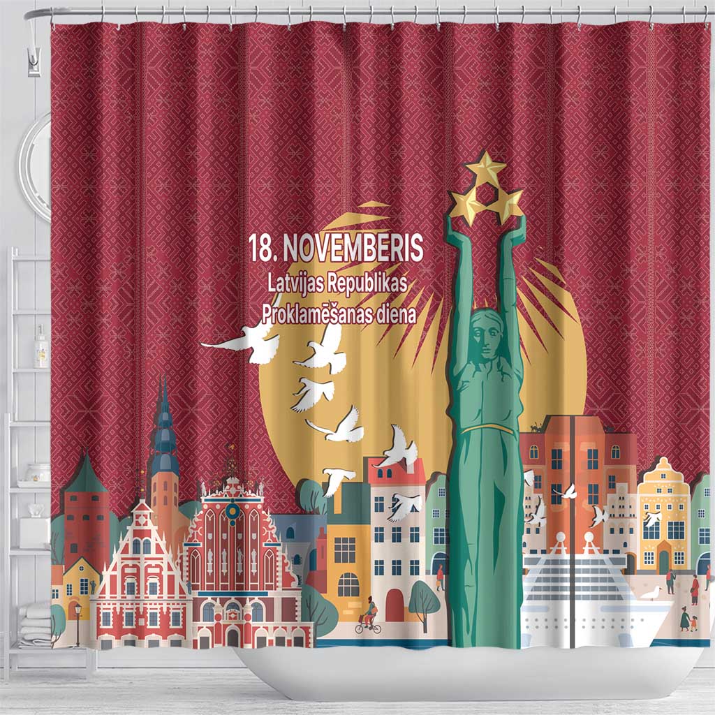 Latvia Independence Day Shower Curtain Latvija with Freedom Monument LT17