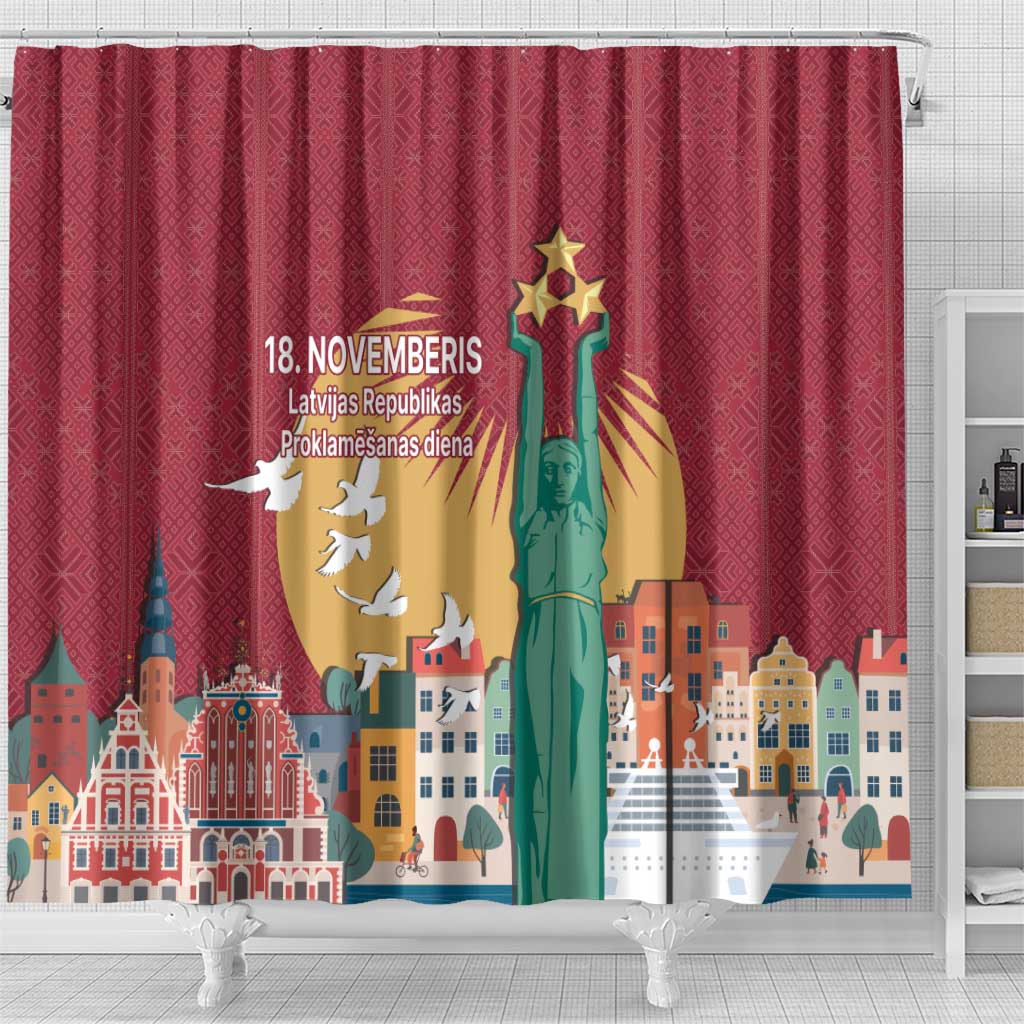 Latvia Independence Day Shower Curtain Latvija with Freedom Monument LT17
