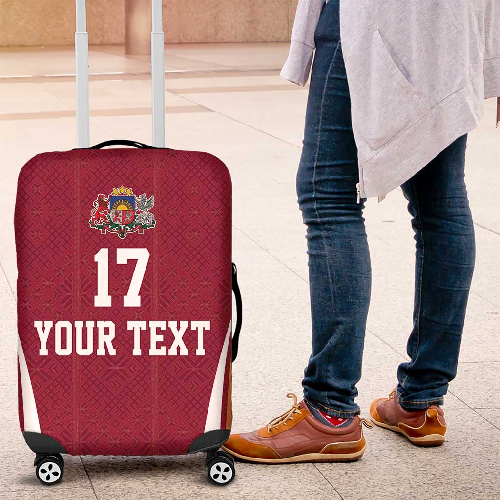 Latvia Football Custom Luggage Cover Red Latvian Pattern LT17
