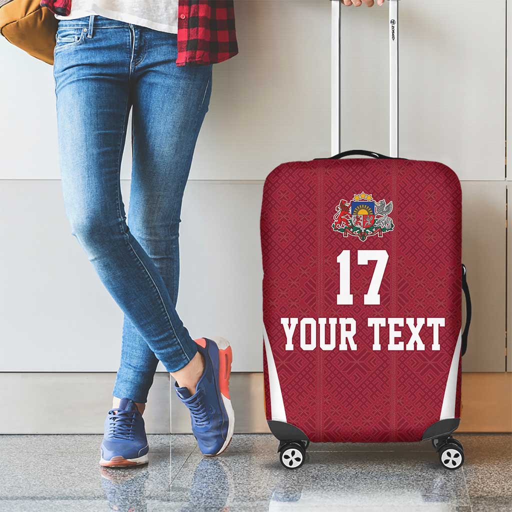 Latvia Football Custom Luggage Cover Red Latvian Pattern LT17