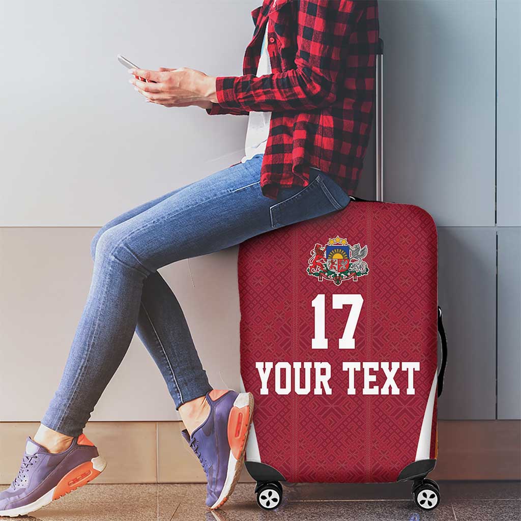 Latvia Football Custom Luggage Cover Red Latvian Pattern LT17