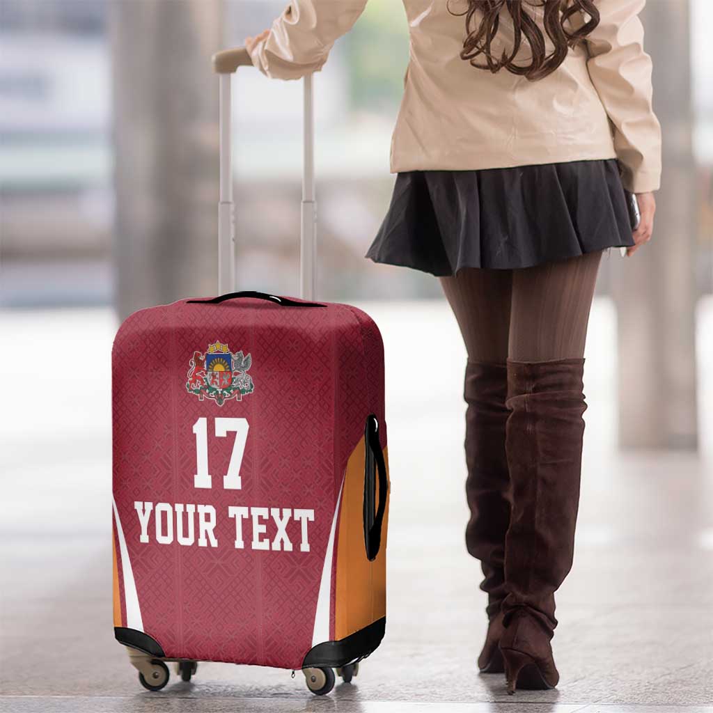 Latvia Football Custom Luggage Cover Red Latvian Pattern LT17