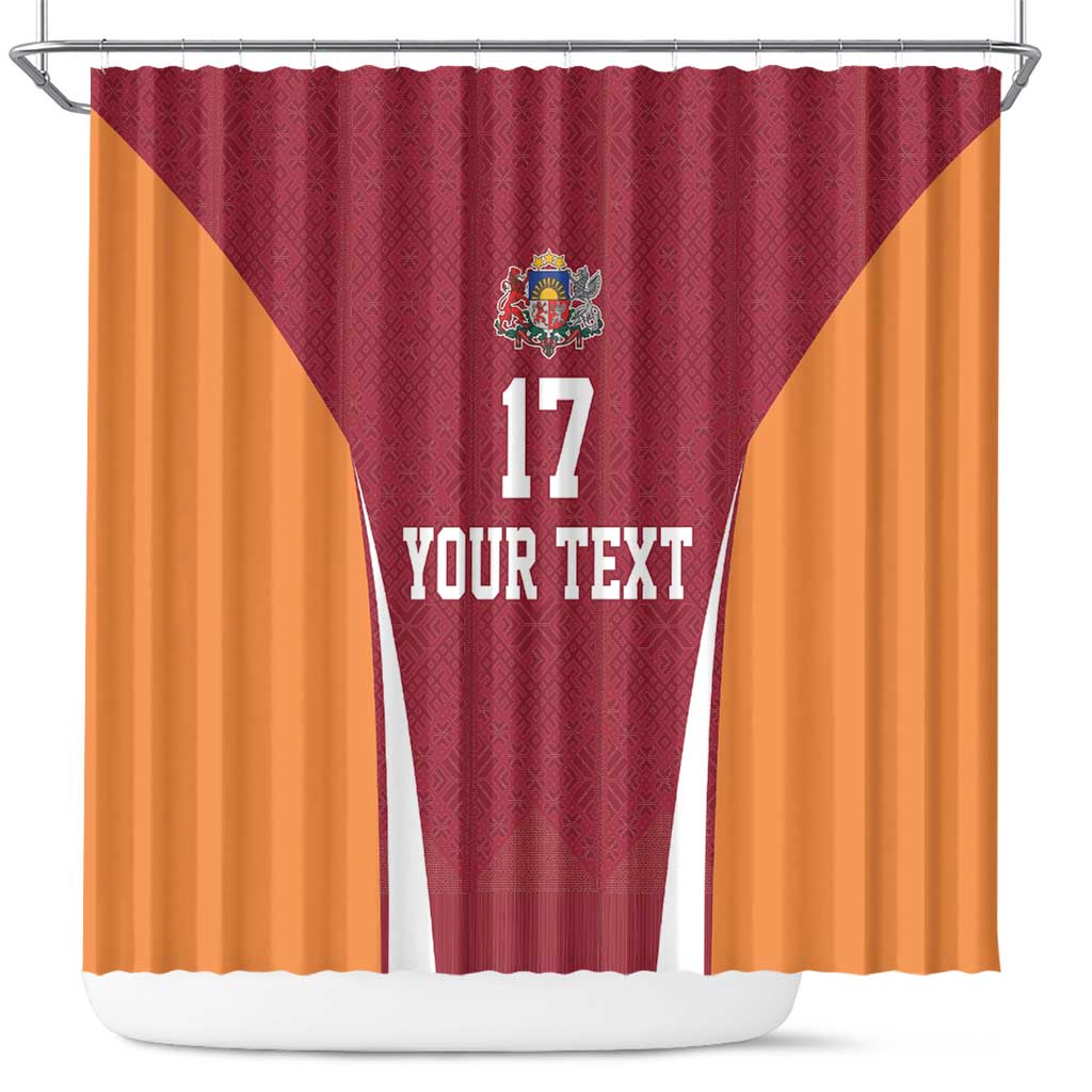 Latvia Football Custom Shower Curtain Red Latvian Pattern LT17