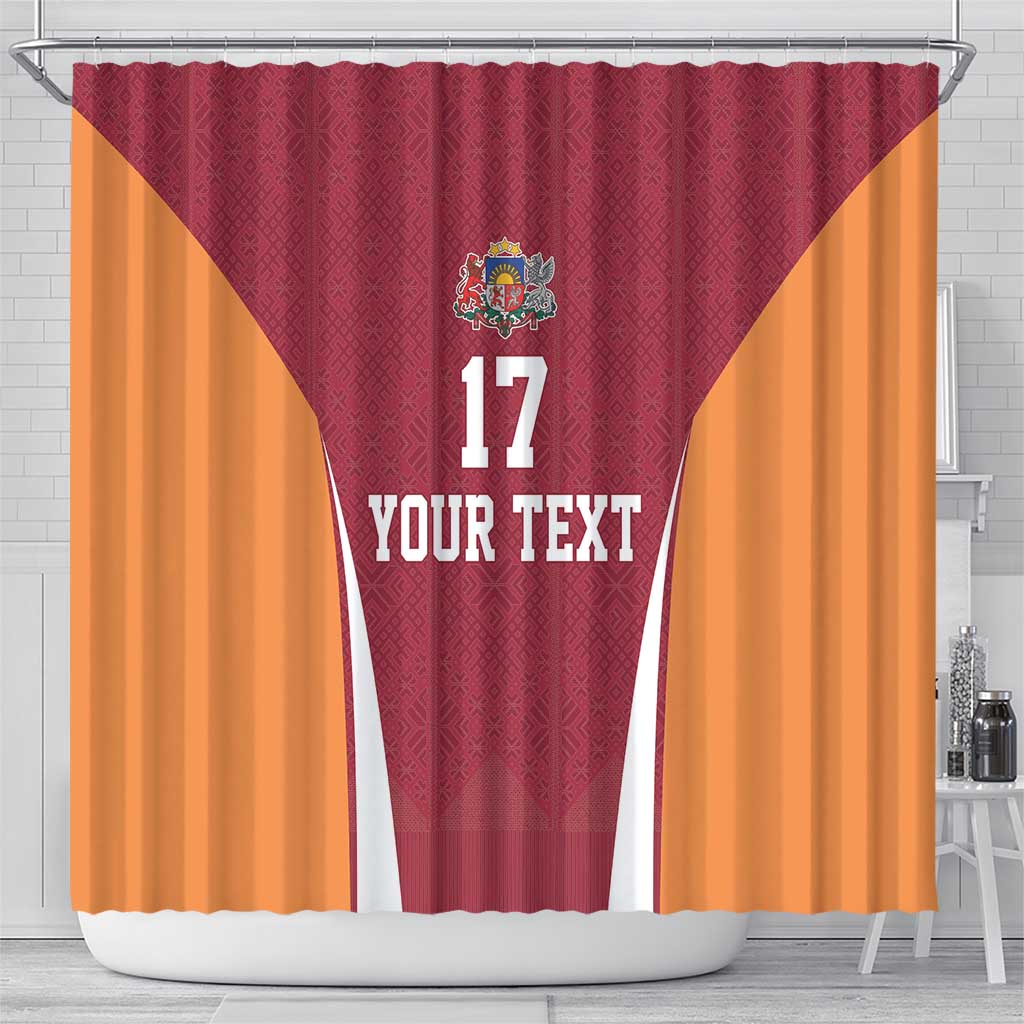 Latvia Football Custom Shower Curtain Red Latvian Pattern LT17
