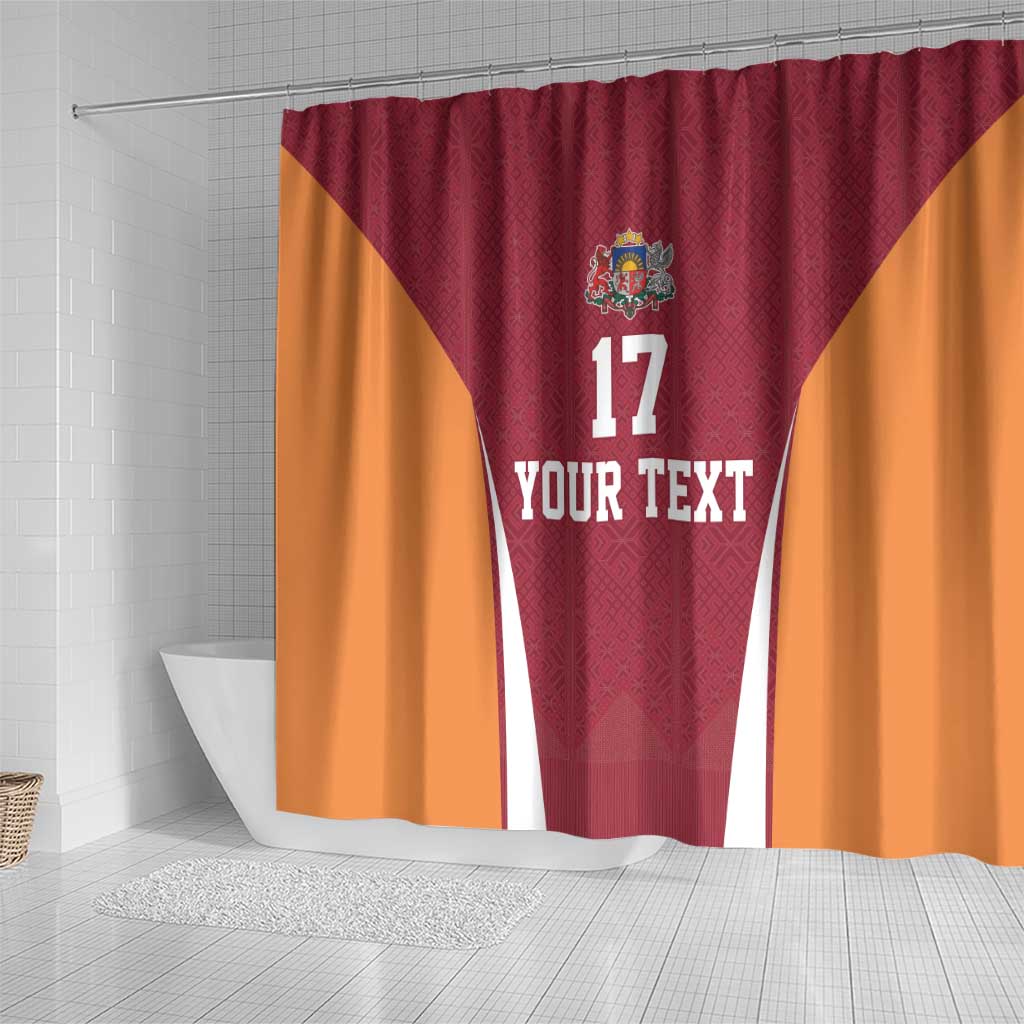 Latvia Football Custom Shower Curtain Red Latvian Pattern LT17