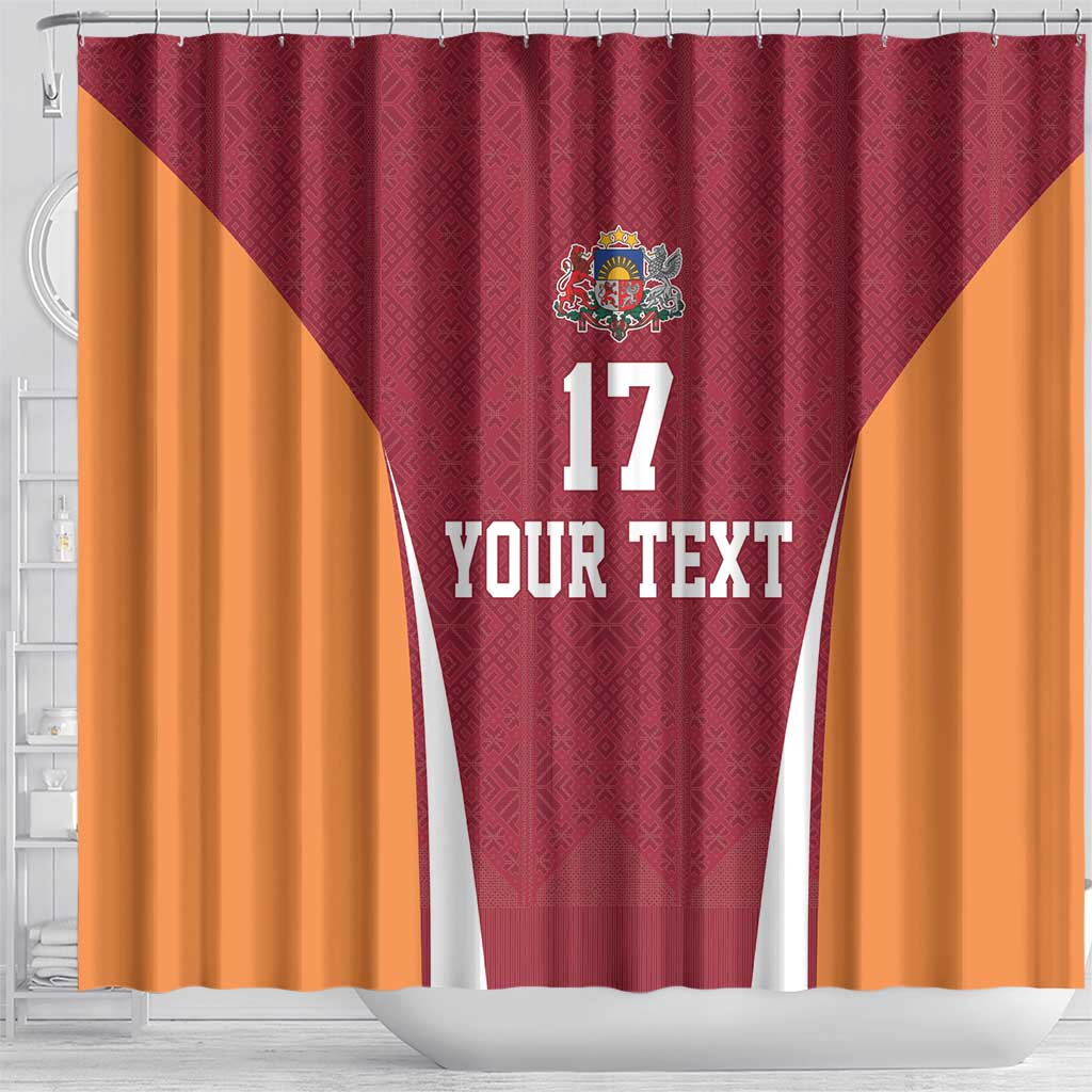 Latvia Football Custom Shower Curtain Red Latvian Pattern LT17
