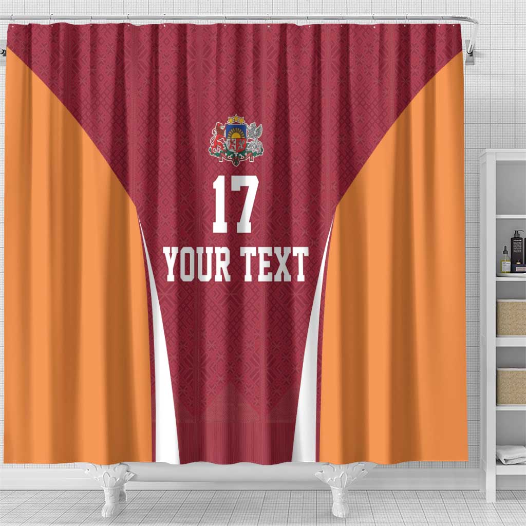 Latvia Football Custom Shower Curtain Red Latvian Pattern LT17