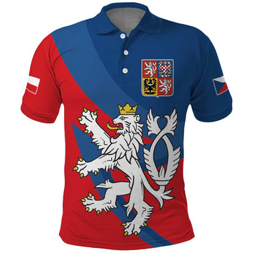 Personalized Czech Republic Coat of Arms Polo Shirt Statni Znak Ceske Republiky - Silver Double-tailed Lion LT17