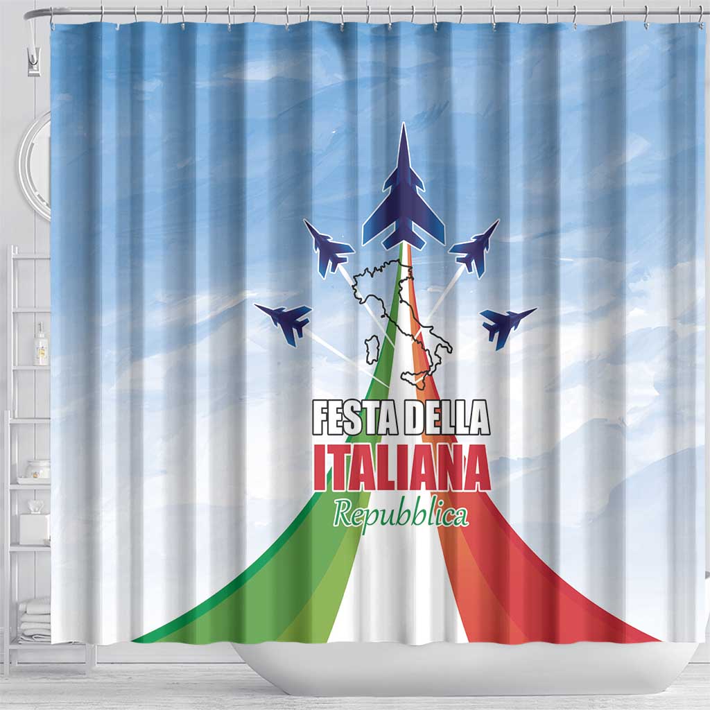 Italy Festa della Repubblica Shower Curtain Frecce Tricolori with Dove LT17