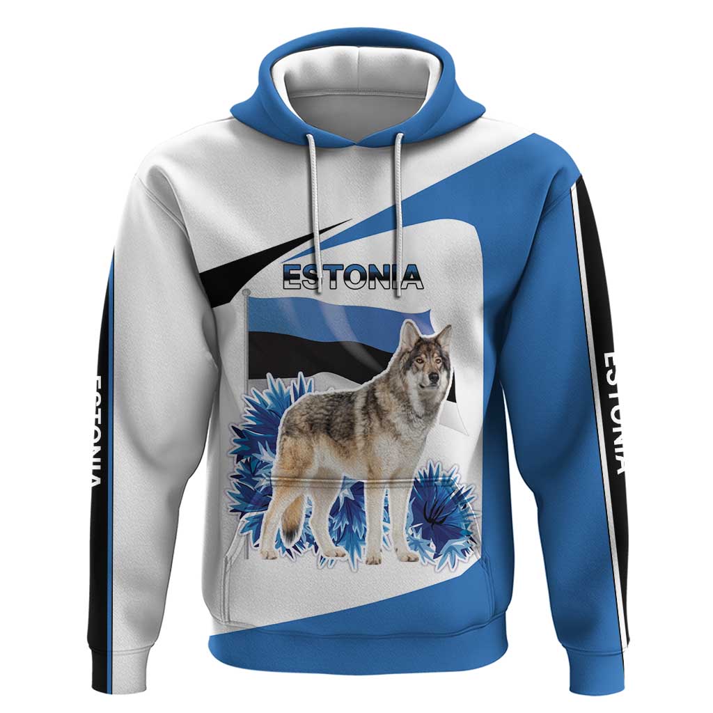 Estonia Grey Wolf and Cornflower Hoodie Estonia Flag LT17