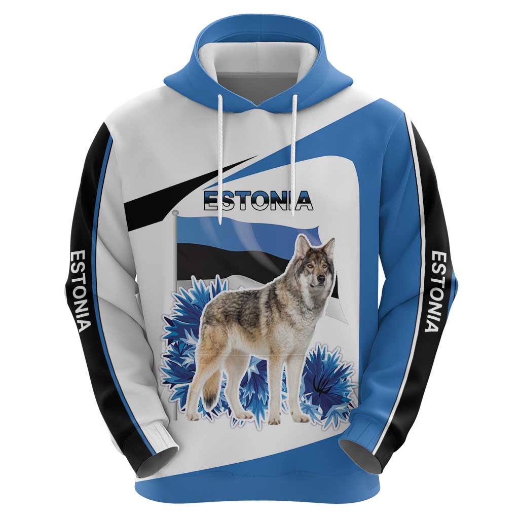 Estonia Grey Wolf and Cornflower Hoodie Estonia Flag LT17