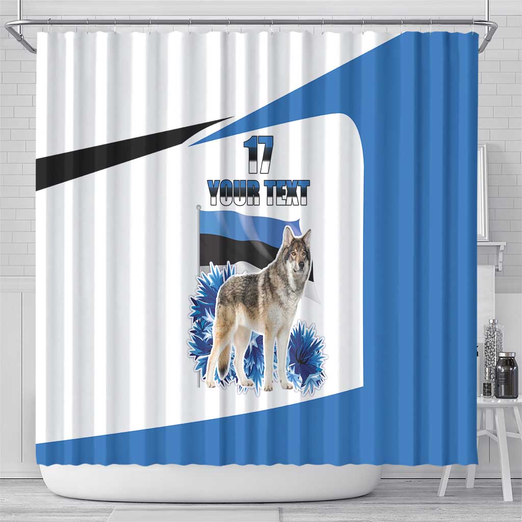 Estonia Grey Wolf and Cornflower Shower Curtain Estonia Flag LT17