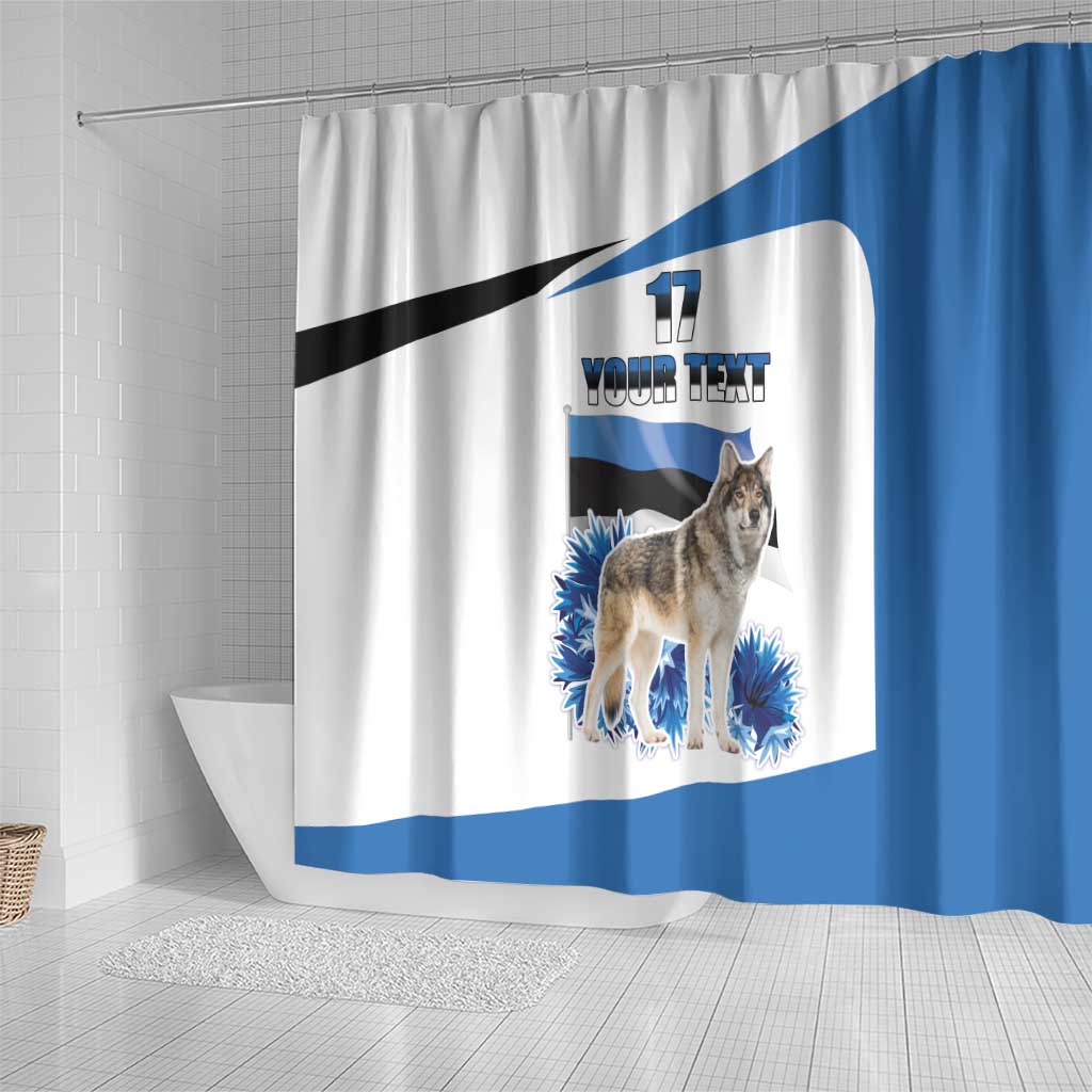 Estonia Grey Wolf and Cornflower Shower Curtain Estonia Flag LT17