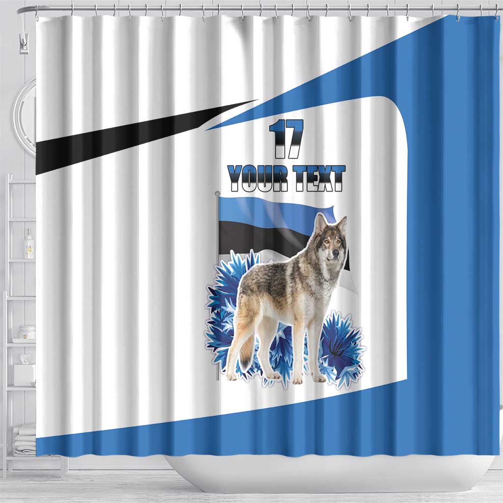 Estonia Grey Wolf and Cornflower Shower Curtain Estonia Flag LT17