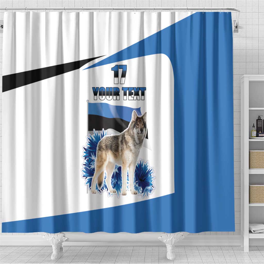 Estonia Grey Wolf and Cornflower Shower Curtain Estonia Flag LT17