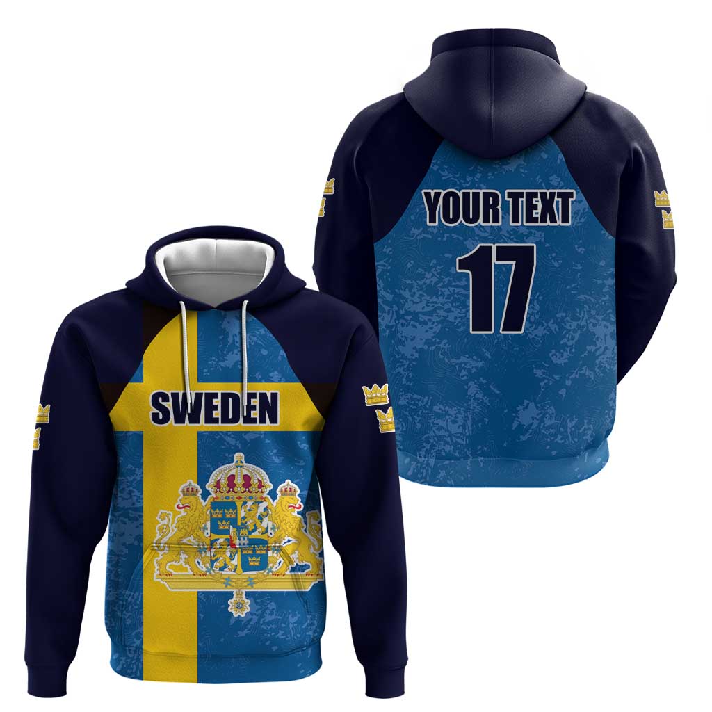 Custom Sweden Flag and Coat of arms Hoodie Three Crowns of Sweden LT17