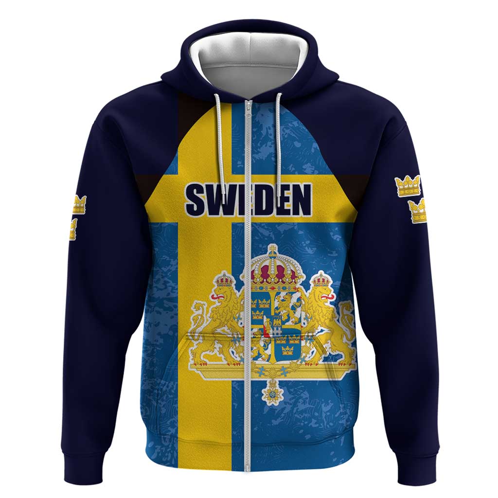 Custom Sweden Flag and Coat of arms Hoodie Three Crowns of Sweden LT17
