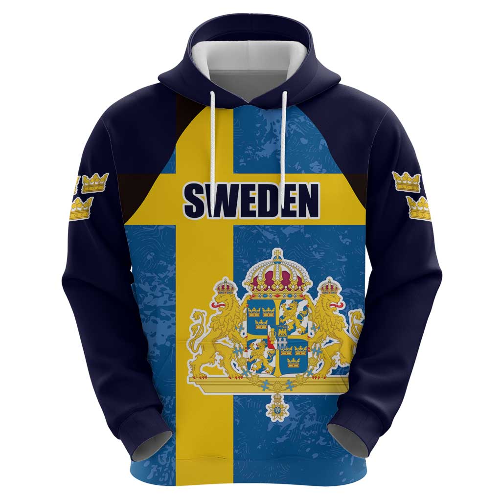 Custom Sweden Flag and Coat of arms Hoodie Three Crowns of Sweden LT17