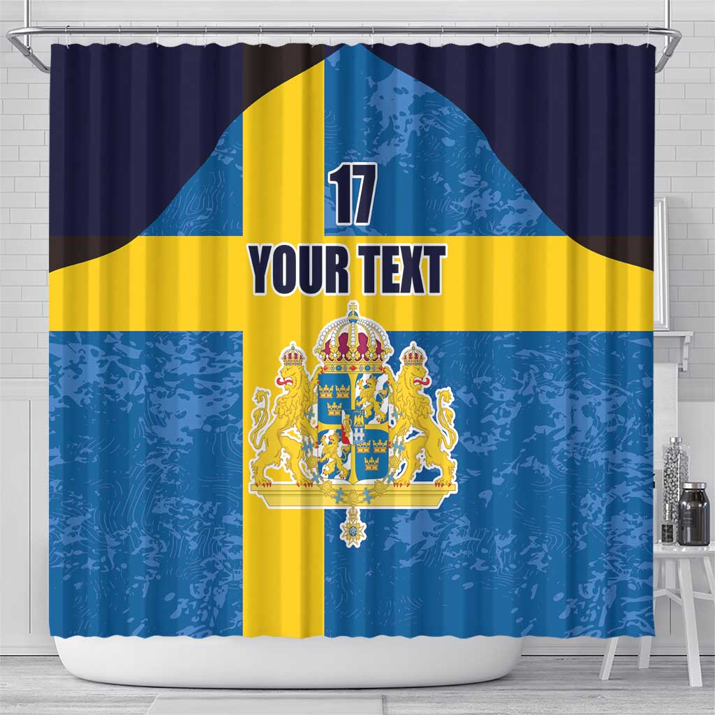 Custom Sweden Flag and Coat of arms Shower Curtain Three Crowns of Sweden LT17