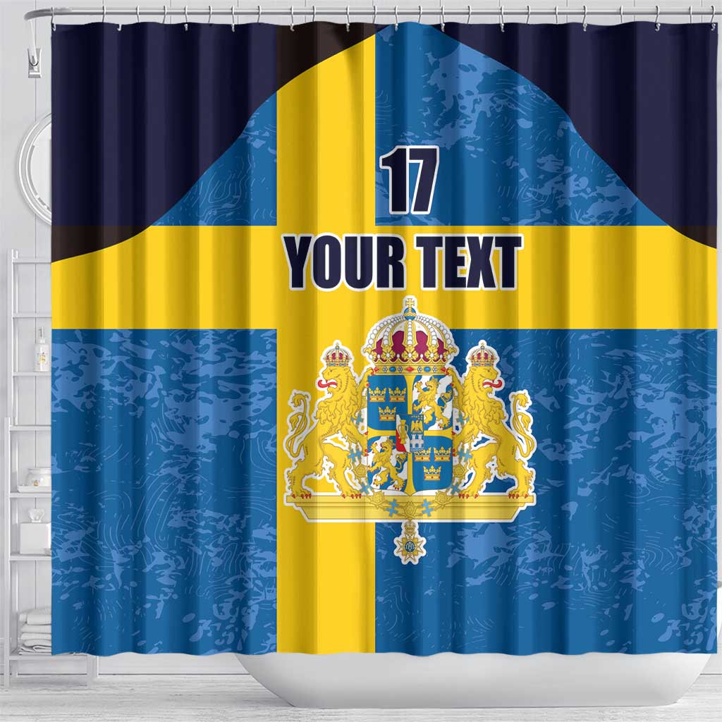 Custom Sweden Flag and Coat of arms Shower Curtain Three Crowns of Sweden LT17