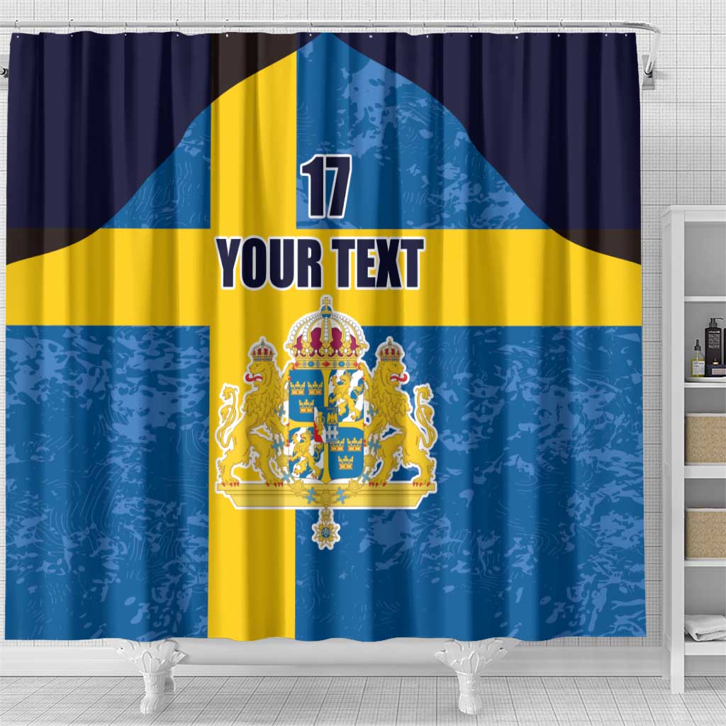 Custom Sweden Flag and Coat of arms Shower Curtain Three Crowns of Sweden LT17