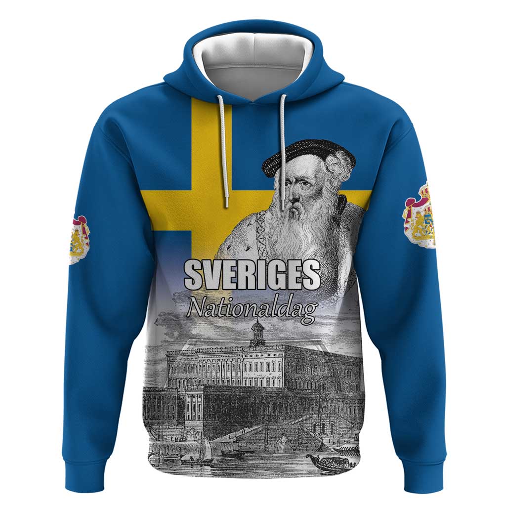 Sweden Sveriges Nationaldag Hoodie King Gustav Vasa with Stockholm Slott LT17