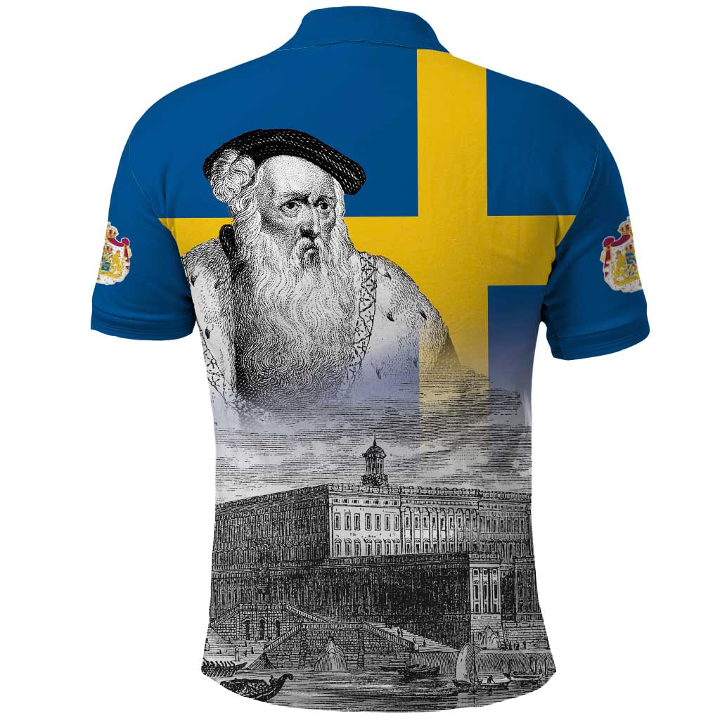 Sweden Sveriges Nationaldag Polo Shirt King Gustav Vasa with Stockholm Slott LT17