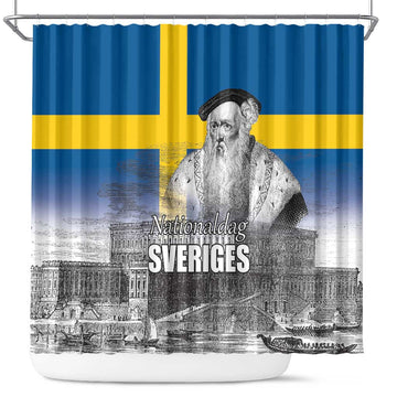 Sweden Sveriges Nationaldag Shower Curtain King Gustav Vasa with Stockholm Slott LT17