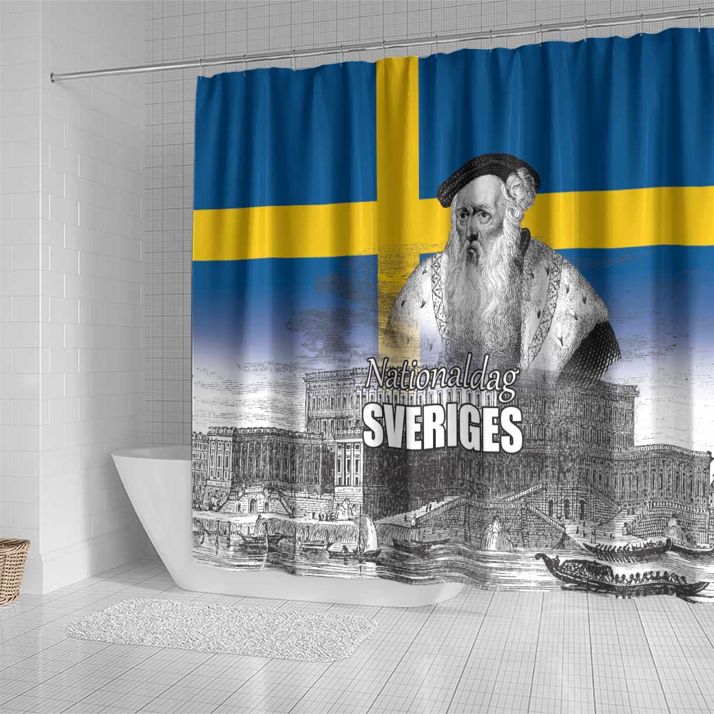 Sweden Sveriges Nationaldag Shower Curtain King Gustav Vasa with Stockholm Slott LT17