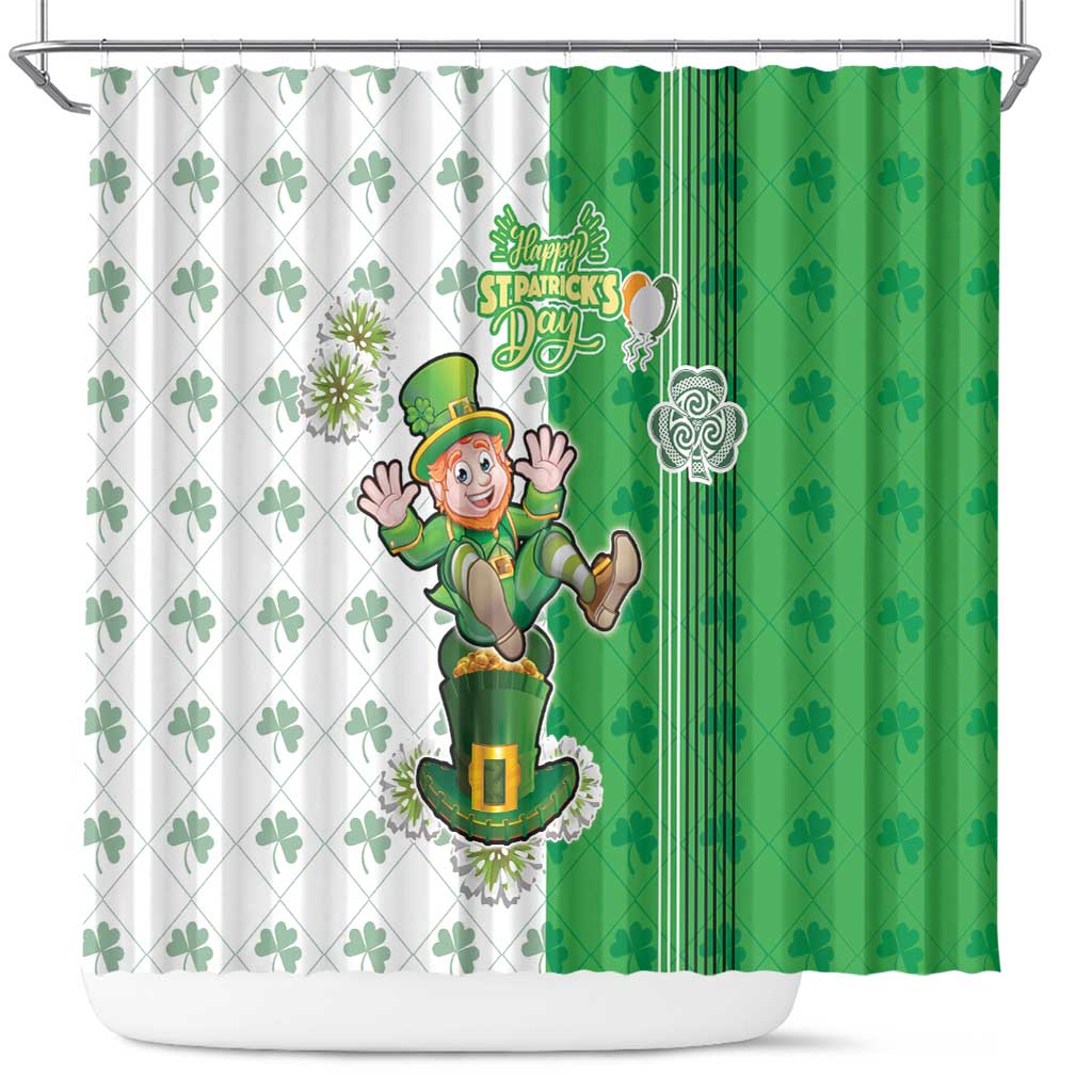 Ireland 17th March Saint Patrick's Day Shower Curtain Irish Leprechaun with Shamrock LT17