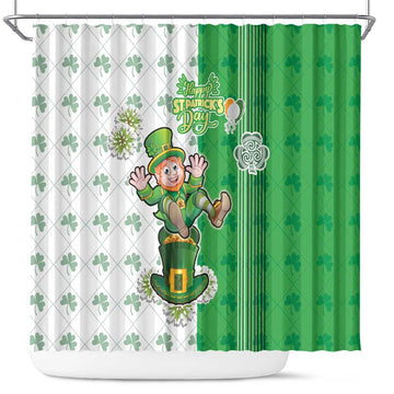 Ireland 17th March Saint Patrick's Day Shower Curtain Irish Leprechaun with Shamrock LT17