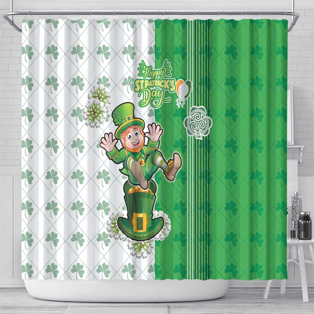 Ireland 17th March Saint Patrick's Day Shower Curtain Irish Leprechaun with Shamrock LT17
