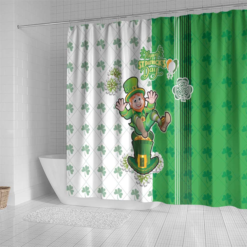 Ireland 17th March Saint Patrick's Day Shower Curtain Irish Leprechaun with Shamrock LT17