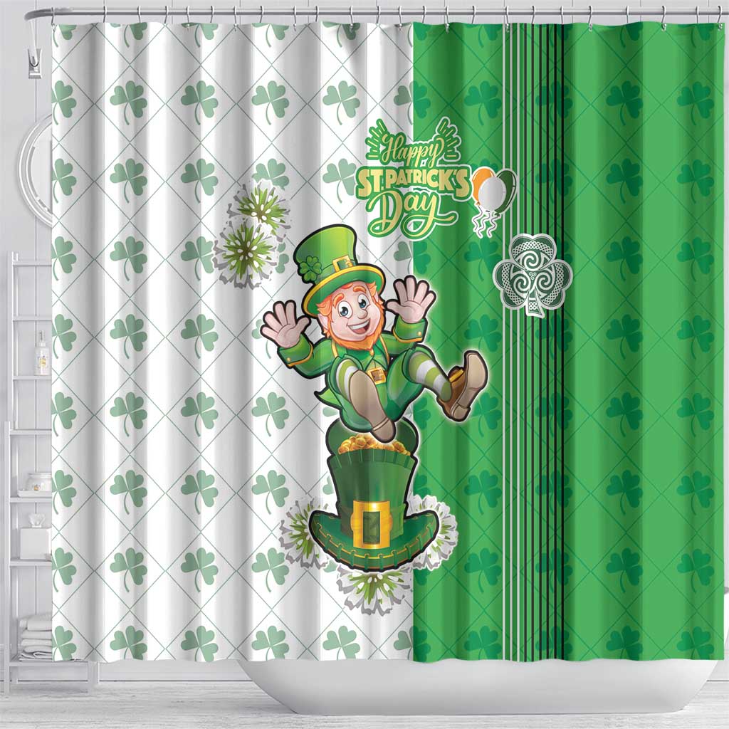 Ireland 17th March Saint Patrick's Day Shower Curtain Irish Leprechaun with Shamrock LT17