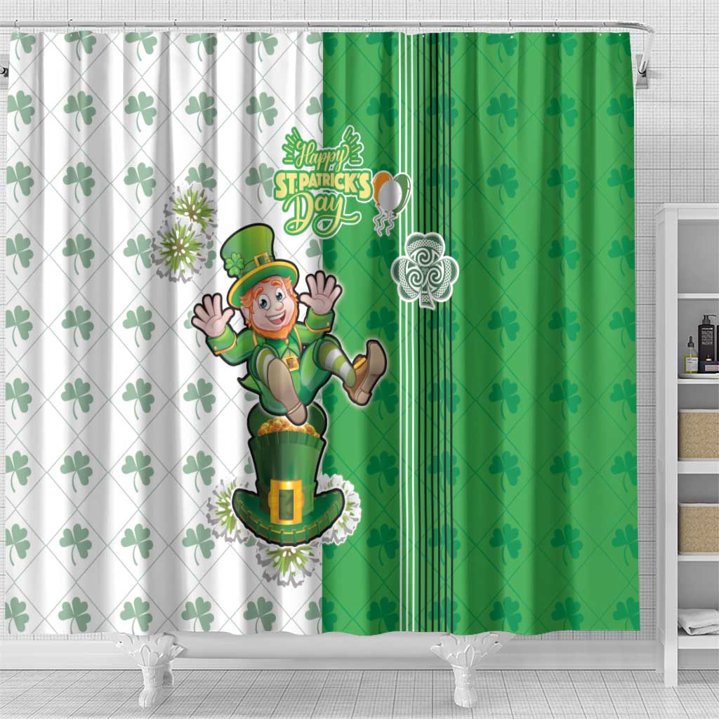 Ireland 17th March Saint Patrick's Day Shower Curtain Irish Leprechaun with Shamrock LT17